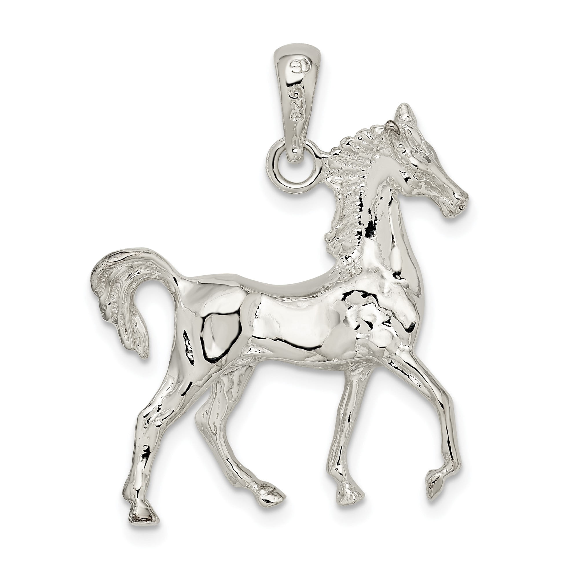 925 Sterling Silver 3D Prancing Horse Pendant Charm, Western Animal Design