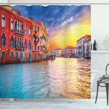 Ambesonne Italian Shower Curtain, Venice Canal, 69"Wx75"L, Blue and Orange