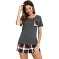 thumbnail image 1 of Purcoar Women's Cotton Pajama Crew Neck Top Plaid Sleepwear 2 pcs Set XL, 1 of 9