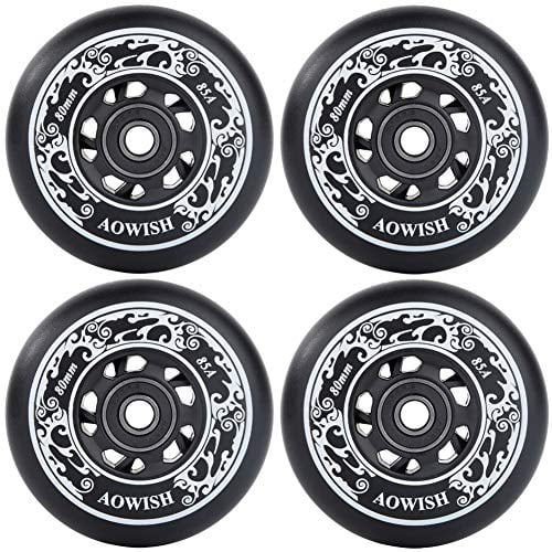 AOWISH 4-Pack Inline Skate Wheels Outdoor Asphalt Formula 90A Aggressive Blades Roller Skates Replacement Wheels with Speed Bearings ABEC 9 and Floating Spacers 