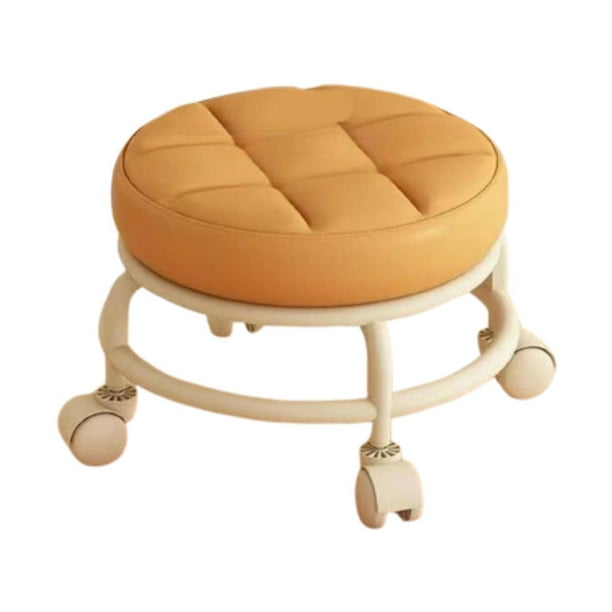 Taburete bajo con ruedas, asiento bajo con ruedas, moderno, para adultos y niños, de baja altura, de cuero PU para Naranja