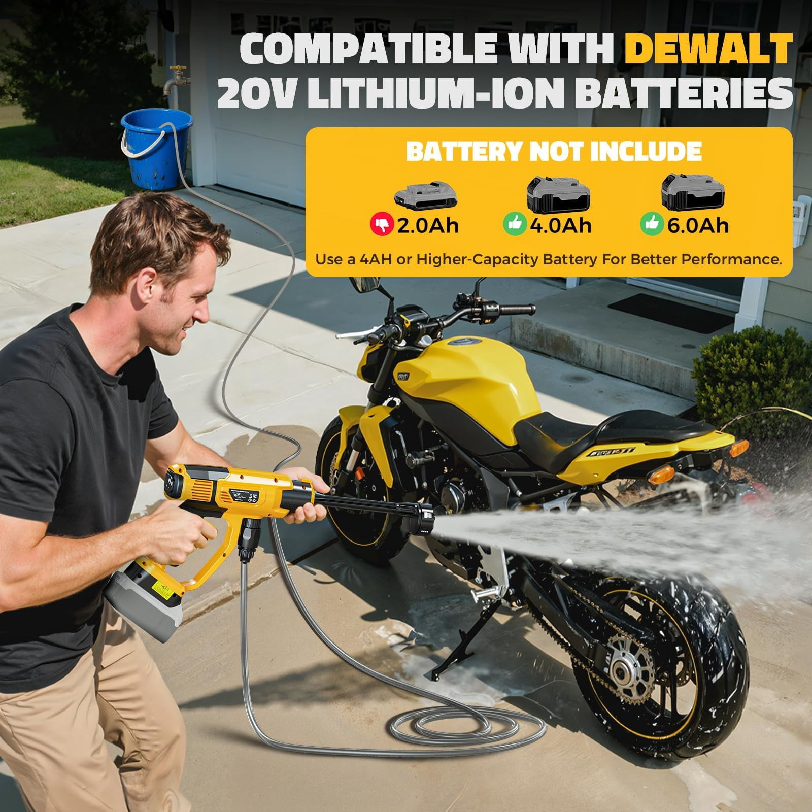 Cordless Pressure Washer Compatible with DeWalt 20V Battery, Ecarke 800 PSI Portable Handheld Power Washer with 6-in-1 Nozzle Foam Cannon for Car Floor Fence Wall Cleaning (Tool only)