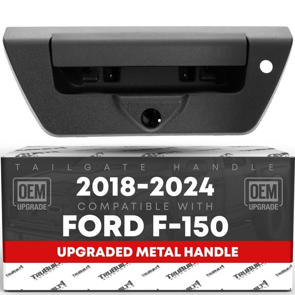 Tailgate Handle Latch Replacement, Upgraded Metal - Compatible with 2018-2024 Ford F-150 (Manual Type) - Exterior Tailgate Assembly, Textured Black w/ Keyhole, Camera Hole - OEM JL3Z-9943400-EB
