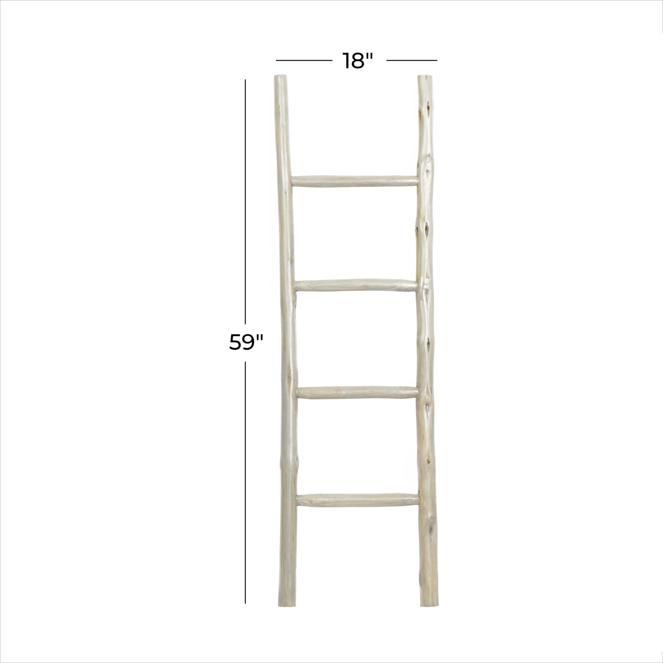 DecMode Teak Modern White Ladder Wooden Rack, 18"W x 59"H