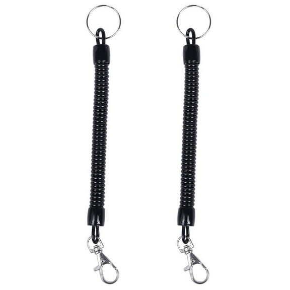 2X Lobster Clasp Black Spring Stretchy Coil Cord Strap Keychain Key Chain Rope