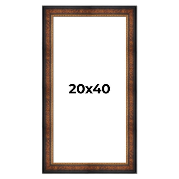 20x40 Frame Brown Walnut Gold Ornate Trim Solid Wood Plein Air Picture Frame | 3 Inch Moulding