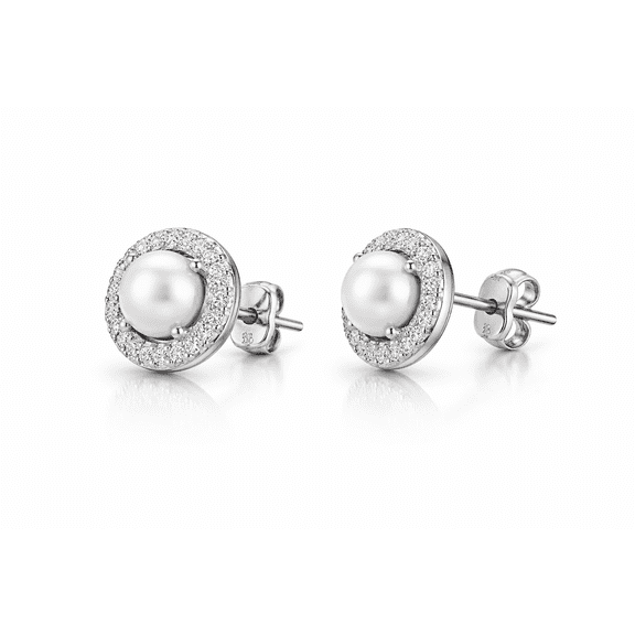 Femme Jam 925 Sterling Silver Freshwater Pearl Halo Stud Earrings for Women