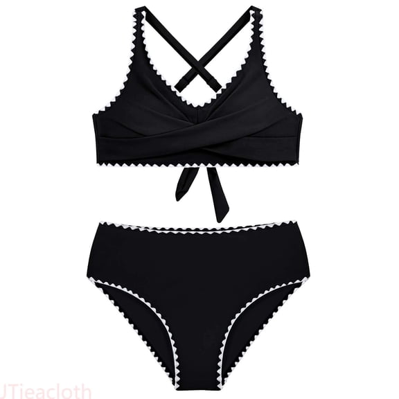 JTieacloth Girls Two Piece Swim Sets Girls Swimsuit Crisscross Tie Back Bikini Sets Two Piece Bathing Suit Kids Swimwear Size 7 16 Years,Black,9-10 Years
