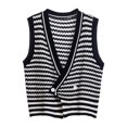 thumbnail image 6 of GEWSEY Striped Sweater Vest for Women Sleeveless Deep V Neck Knitted Tops Casual Button Up Crochet Knitwear (Black, S), 6 of 9