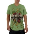 thumbnail image 1 of Skulls and Roses Tattoo Mens V-Neck T Shirt Green LG, 1 of 1