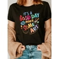 thumbnail image 1 of Camiseta inspiradora con temática artística para mujer, mezcla de poliéster, cuello redondo informal con ligera elasticidad, estampado alfabético, largo regular, tejido de punto, ideal para todas las, 1 of 6
