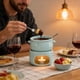 thumbnail image 5 of Set de olla de fondue de chocolate de cerámica | Cremador de cuenco de fusión resistente al calor | Azul Claro Compacto, Rojo, Blanco, Naranja, Amarillo | Incluye Fork | 4,33x4,25 pulgadas, 0,99 lb, 5 of 6