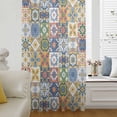 thumbnail image 6 of Vintage Mediterranean Sheer Curtains 45 Inches Long, Blue and Yellow Tiles Texture Light Filering Curtains, Breathable Simi Curtain Privacy Drapes for Kitchen Bathroom Small Window Treatment, 6 of 9