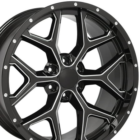 22x9.5 Wheel Fits GMC Chevy Trucks and SUVs - Deep Dish Silverado Style Black Rim w/Milled