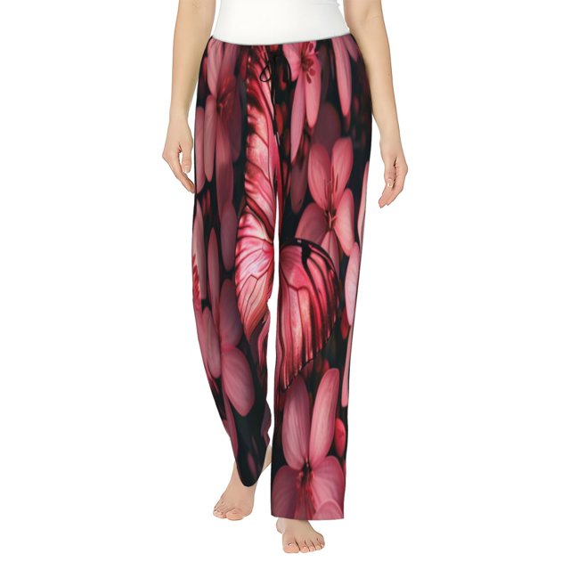 Balery pink butterfly Pantalones de pijama para mujer, pijamas ultraligeros, pantalones de estar por casa-3X-Large