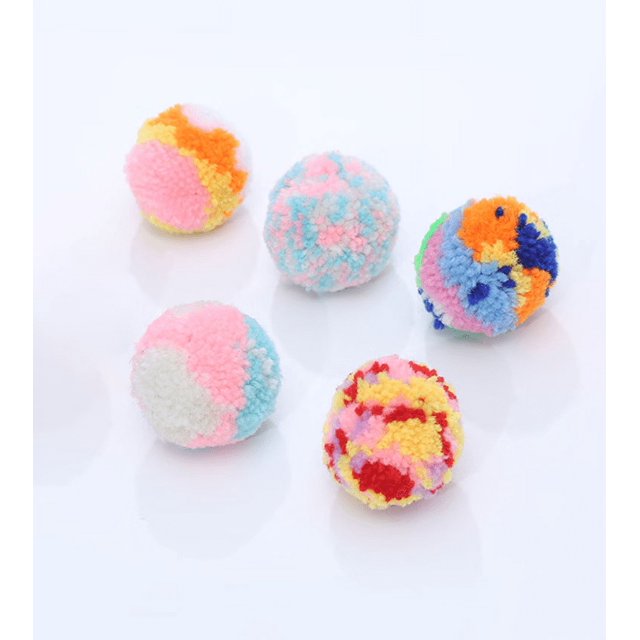 Juego de 6 juguetes coloridos para gatos, bolas interactivas de hilo de lana para gatos, pompones, bolas para gatos, juguetes para perseguir gatitos para gatos de interior