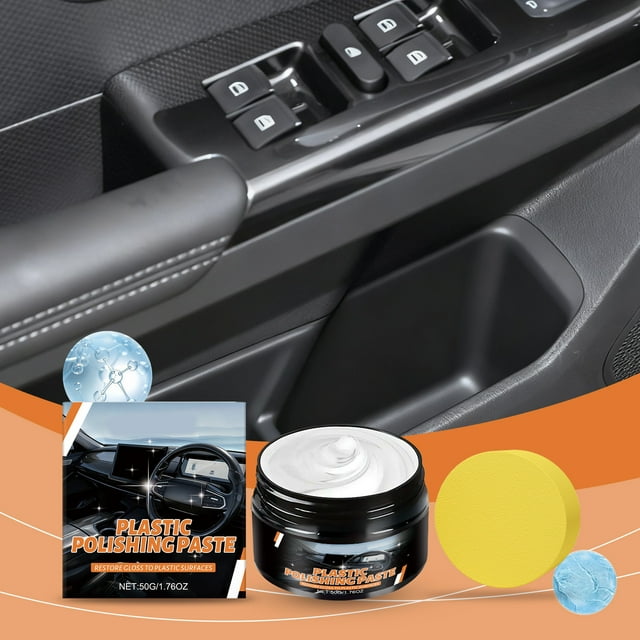 Plastic Polishing Compound, Restorer with Sponge, Scratch Remover, Swirl Remover, Haze Remover, Provides Gloss Finish, Versatile Use for Automotive, Household Items and Electronic Devices