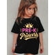 thumbnail image 1 of Camiseta para niña con estampado de corona de princesa: algodón suave, cuello redondo y letras rosas. Top informal de verano negro para niñas, ideal para actividades al aire libre y uso diario., 1 of 6