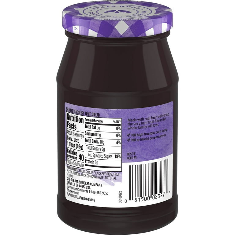 Smucker's Simply Fruit Seedless Blackberry Spread - 10 Oz Jar (Pack Of 10) - Sweetened With Fruit Juice, Kosher, For Toast & PB&J