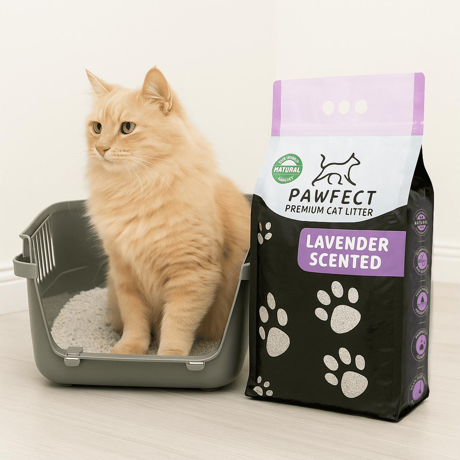 PAWFECT Premium Lavender Scented Clumping Cat Litter – 17.2 lb / 9L, Low Dust, Lightweight, Odor Control, Multi-Cat Friendly