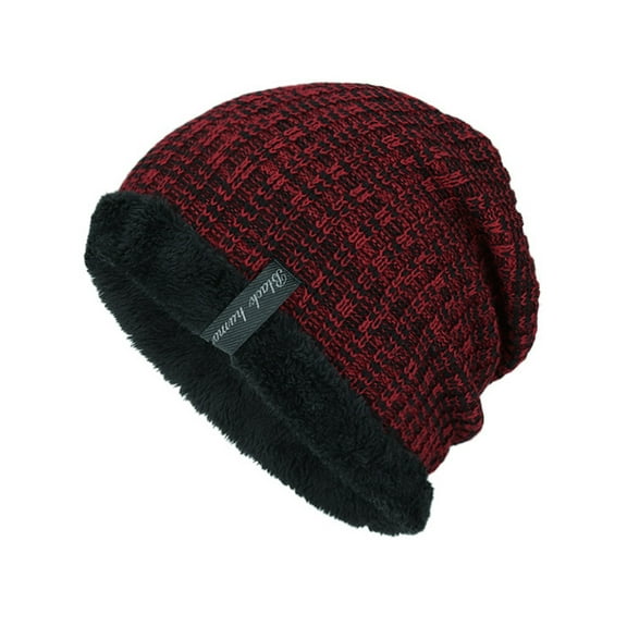 GRNSHTS Men Unisex Wool Knitted Winter Slouch Beanie Hat Cap Skateboard Ski Fleece Lined Wine Red