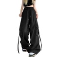 thumbnail image 2 of YVNAURA Women's Streetwear Wide Leg Pants High Waisted Baggy Cargo Trousers with Pockets Loose Fit Hip Hop Joggers Drawstring Elastic Waist Summer Work Casual Pants S-XXL, Black,XXXXXL, 2 of 4