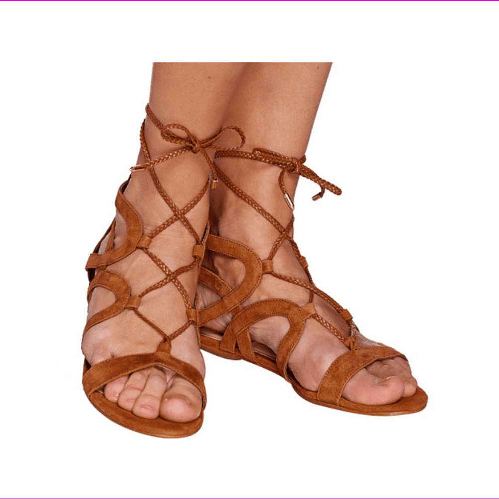 cognac lace up sandals