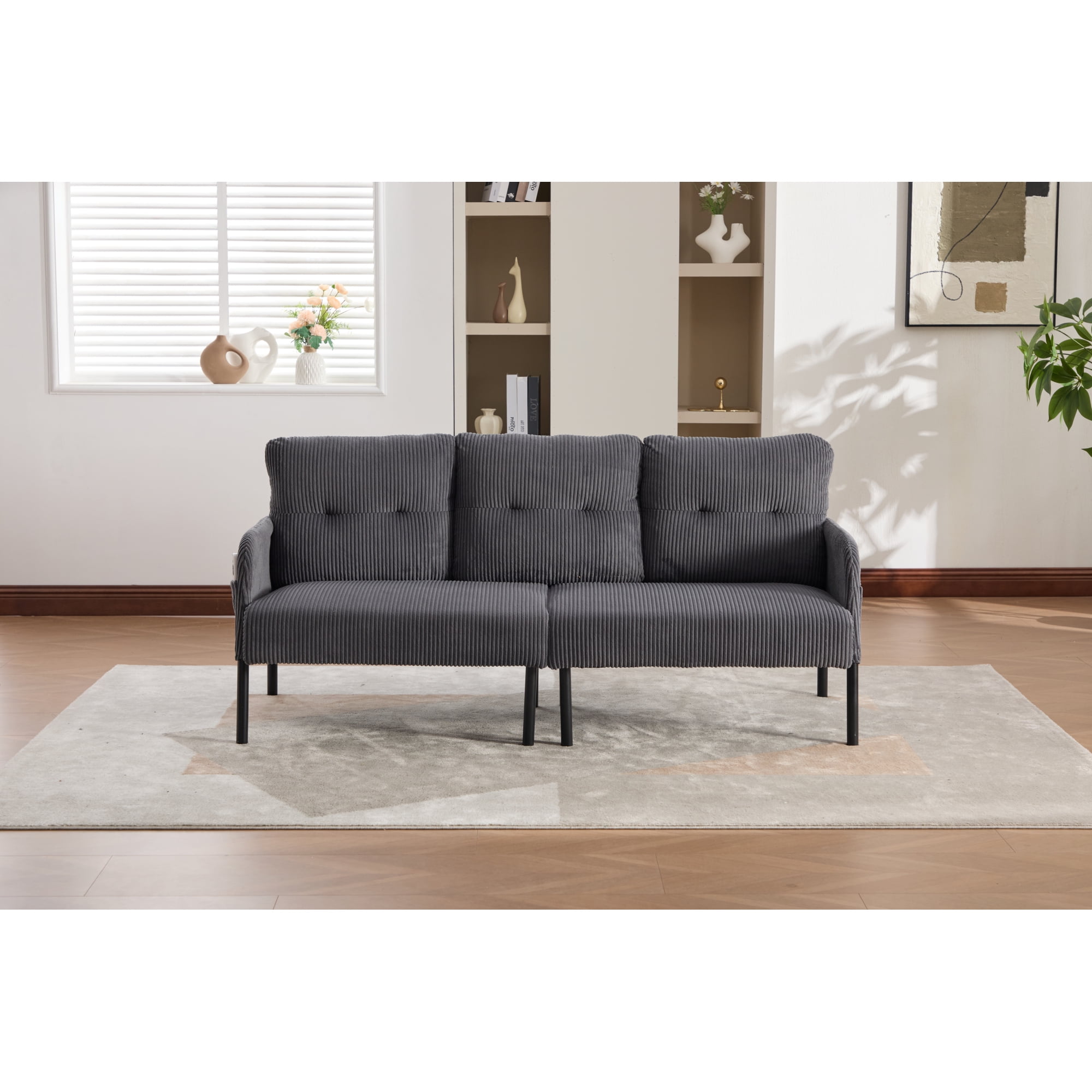 Leumius Oversized Sofa Couch for Living Room,68" Corduroy Upholstered Couch with Metal Legs & Side Pockets for Bedroom, Office or Apartment,Carbon Gray