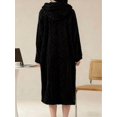 thumbnail image 2 of Womens Black Plush Hooded Bathrobe, Thermal Lined Fleece Sleepwear, Cozy, 2 of 6