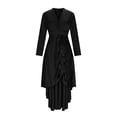 thumbnail image 4 of Women's Satin Wrap Maxi Dress Elegant V Neck Long Sleeve Ruffle Hem Formal Cocktail Wedding Guest Dress,Black,M, 4 of 9