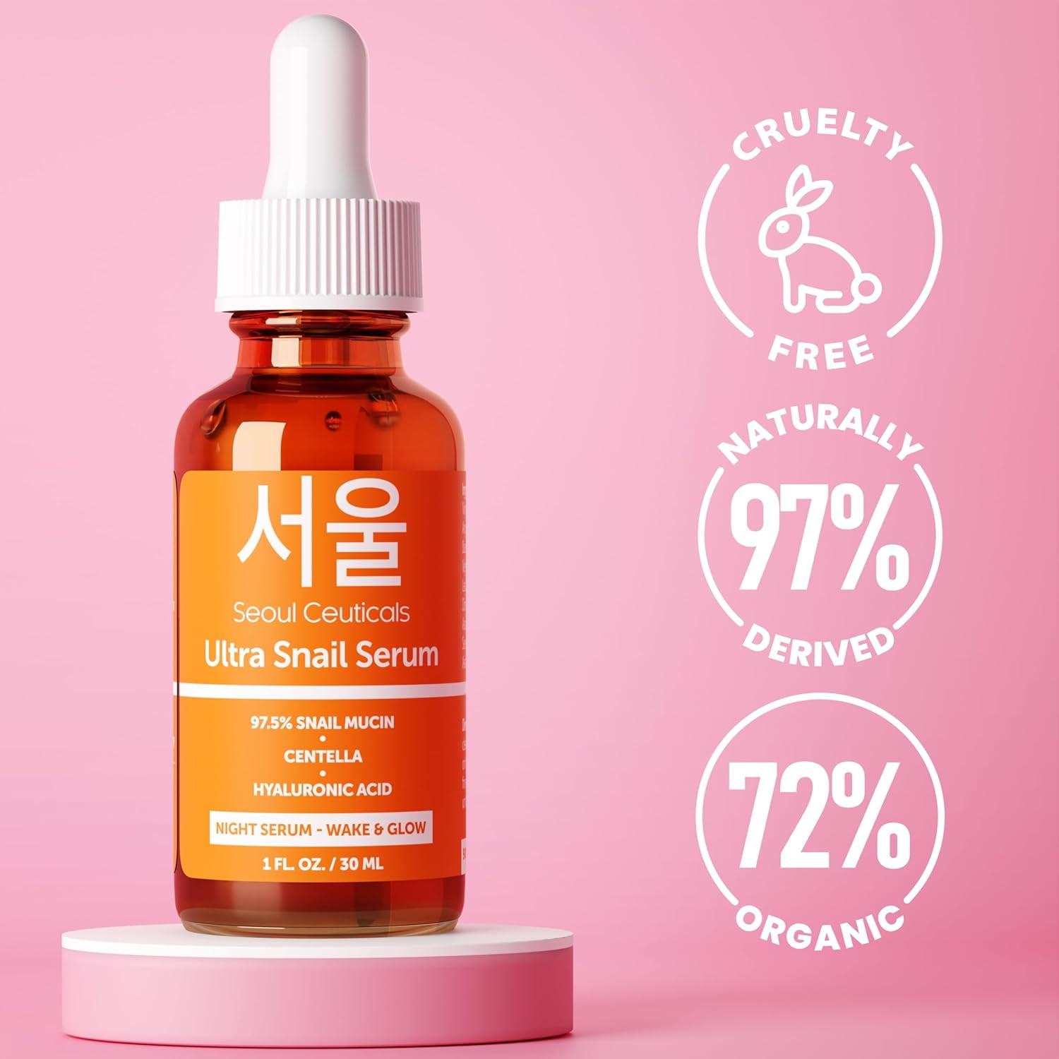 SeoulCeuticals Korean Skin Care 97.5% Snail Mucin Serum – K Beauty Skincare Anti Wrinkle Cica Night Serum Hyaluronic Acid for Face 1oz