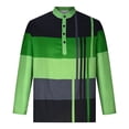 thumbnail image 3 of WREESH Men's Long Sleeve Button V-Casual Shirt in Color Block a Trendy Longsleeve Top with a Unique Color Scheme Green, 3 of 6