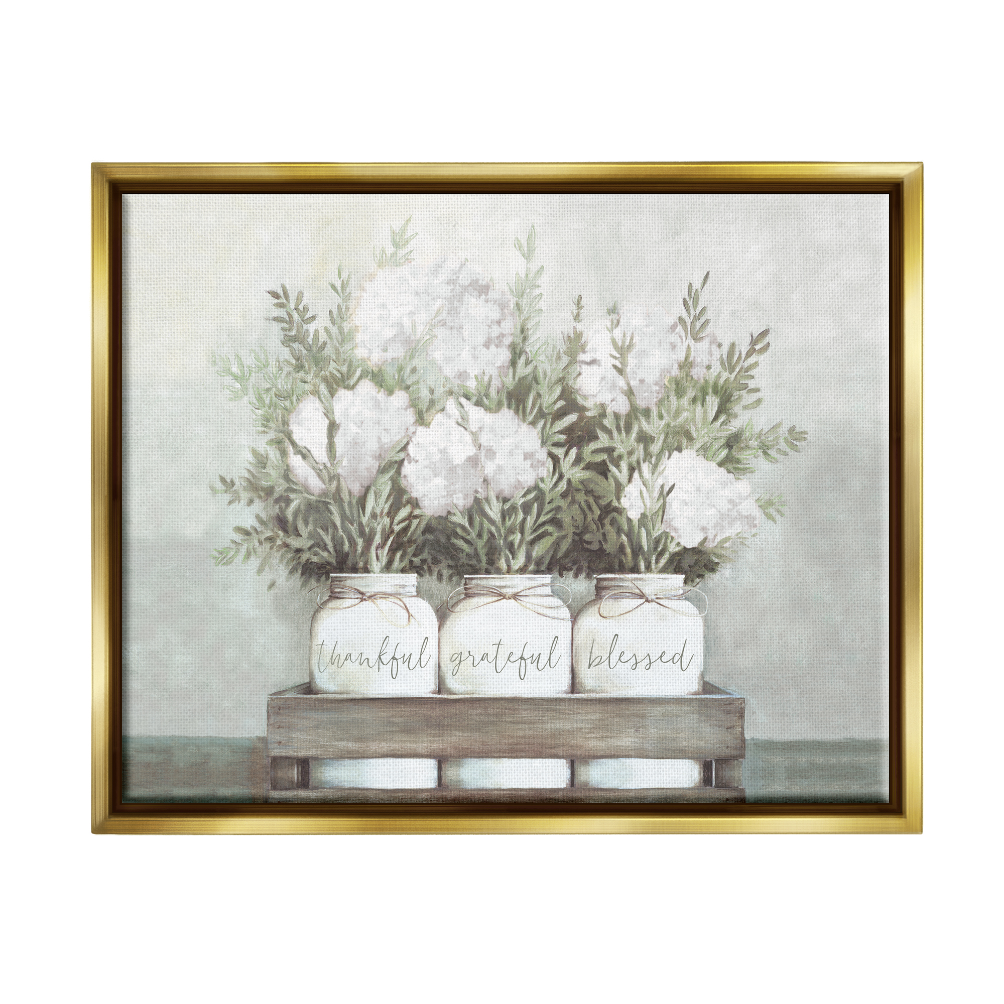 Wandbild „Thankful Grateful Blessed“ Mit Hortensien, Gerahmt In Grau – 28,9 X 35,6 Cm