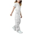 thumbnail image 4 of Lenpel Children's Cargo Pants Unisex Girls Boys Elastic Waist Straight Leg Pull on Pants Casual Loose Trousers with Pockets(White,7-8 Years), 4 of 4