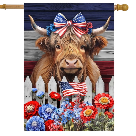 Briarwood Lane Patriotic Highland Cow House Flag