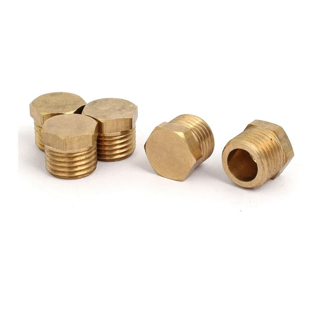 Conector de tapón de tubo de latón con cabeza hexagonal macho de 1/4BSP, 5 piezas