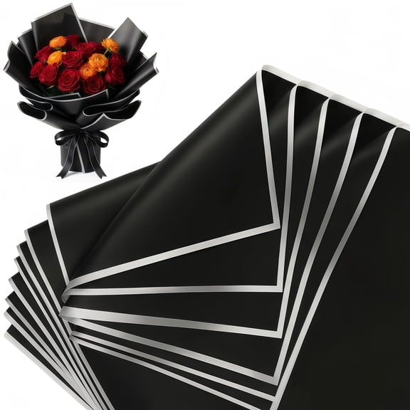 10 Sheets Black Waterproof Flower Wrapping Paper, Florist Bouquet Packaging Wrap, Gift Wrapping Paper for Wedding, Birthday, Graduation & DIY Crafts