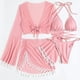 thumbnail image 3 of Traje de baño Conjunto de bikini para mujer 4 piezas Traje de baño de verano con borlas Trajes de baño simples (Rosa XL) Kuymtek Rosa T XL para Mujer, 3 of 8