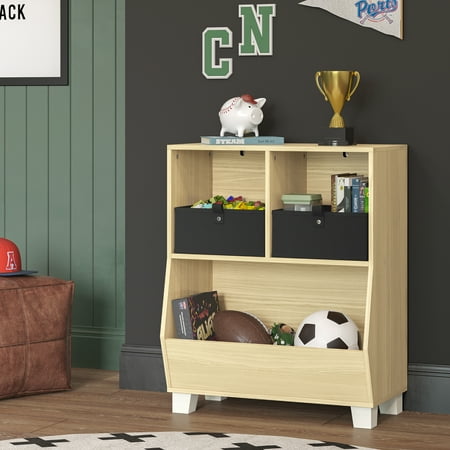 RiverRidge Kids Catch-All 24in Toy Storage Organizer with 2 Cubbies and 2 Storage Compartments - Light Woodgrain