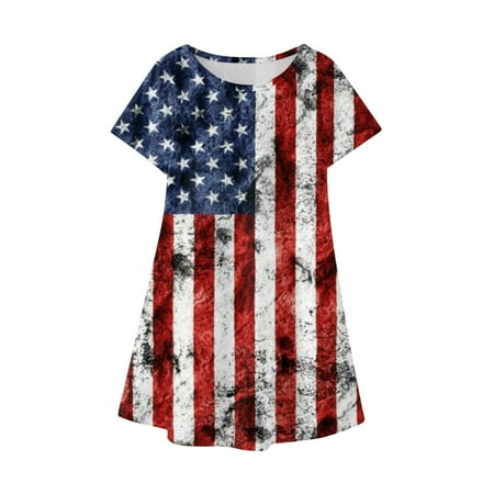 

Kukoosong 4th of July Kids Clothes Toddler Baby Girl Dresses Baby Girls Independence Day Fashion Cute Short Sleeve Star Print Dress Navy 4 Years