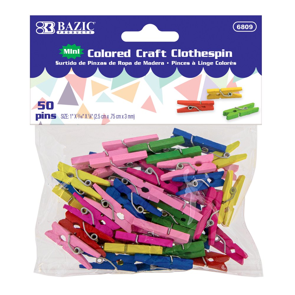 BAZIC Clothes Pin Mini 1", Colored Wood Clothespins, Non Toxic Wooden