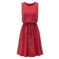 thumbnail image 4 of Bigersell Women Casual Dresses Women Casual Solid Color Crew Neck Sleeveless Button Loose Dress with Pocket Women Sweater Dress Style 761, Female Knee Length Dresses Red L, 4 of 5