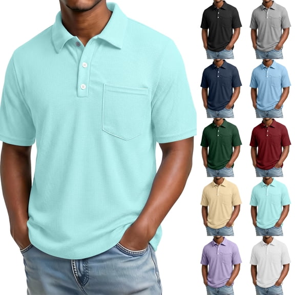 LIBRCLO Mens Polo Shirt with Pocket Short Sleeve Collar Casual Work Golf Shirts