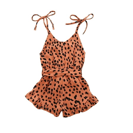 

OVTICZA Baby Toddler Girls Leopard Strap Sleeveless Bodysuit Brown 90