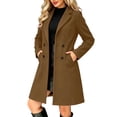 thumbnail image 2 of Afelkas Women Winter Peacoat Double Breasted Notched Lapel Mid Length Warm Wool Blend Coat with Pockets, 2 of 7