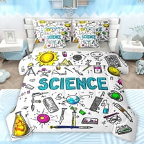 Manfei Kids Chemistry Twin Bedding Sets 7-Piece, White Black Graffiti Bedding Comforter Set, Cartoon Science Theme Reversible Sheet Sets, Microfiber Bedroom Decor