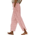 thumbnail image 2 of Wutalume Women's Striped Straight Leg Pants - Elastic Waist Loose Fit Cotton Linen Casual Trousers, Comfortable for Daily,Pink XL, 2 of 7