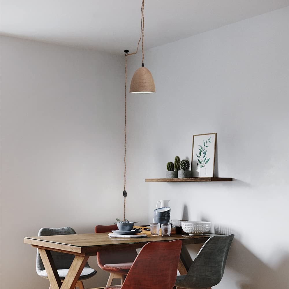 Kiven Plug in Pendant Light, Brown Vintage Style Hanging Light,Hanging Light Fixture with Plug in Cord and On/Off Dimmer Switch for Dining Room Bedroom Foyer Hallway Kitchen Island E26 Socket
