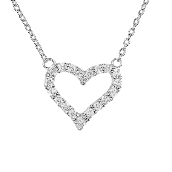 925 Sterling Silver Heart Pendant Necklace with 5A Cubic Zirconia, Non-Tarnish, 16-18” Adjustable Chain, 3.41g