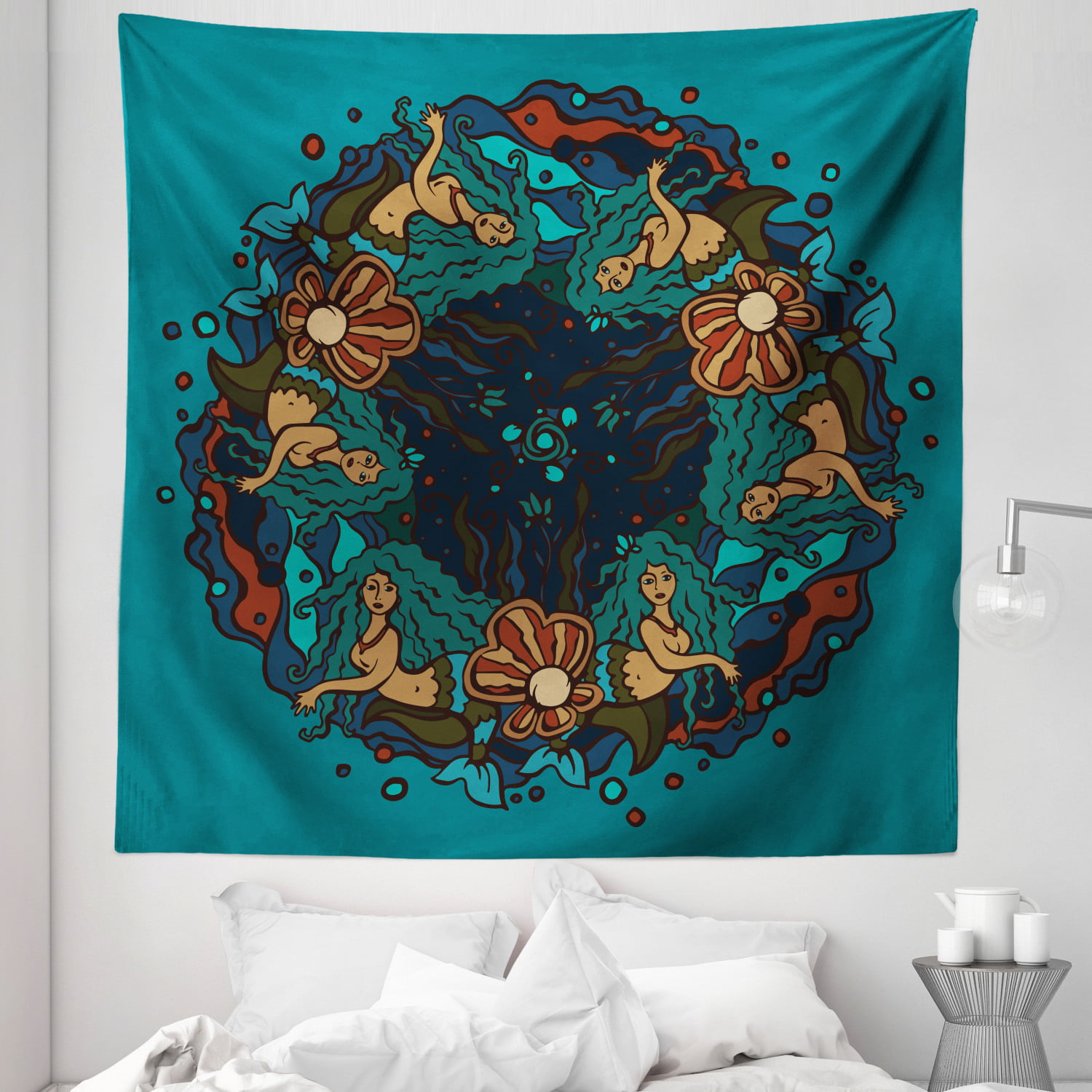 Blue Color Wall Hanging Cotton Mermaid Tapestry Poster Indian Table Cover Hippie